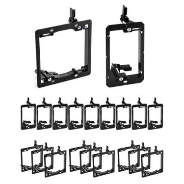 Imagem de QWORK Suporte de montagem de baixa tensão, pacote com 10, 2 grupos duplos e 10 unidades, 1 gangue único, suporte de placa de parede para montagem em drywall para fios de telefone, cabos de rede