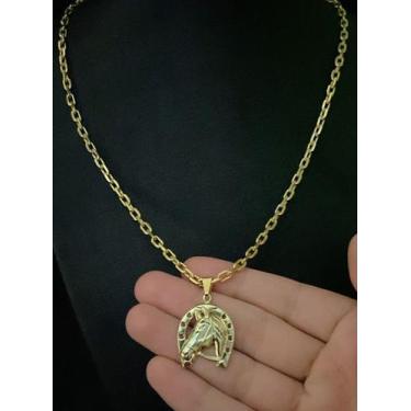 Imagem de Cordão cadeado 4mm + pingente ferradura - banhado a ouro 18k - ToJoia1