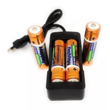 Imagem de Kit 4 Baterias 18650 3.7V 12800mah + Carregador duplo Led Recarregável