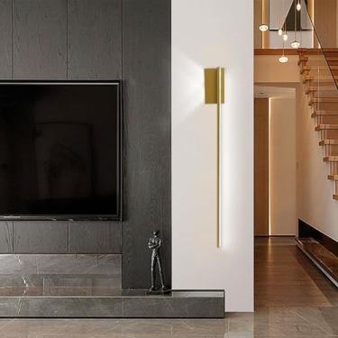 Imagem de GZZBMY Luminária de parede de leitura interna LED 2 luzes 29W arandelas de parede de alumínio moderno simples longo retangular de silicone para sala de estar quarto corredor escadas (100 cm, luz