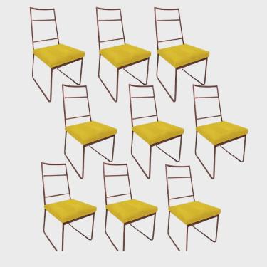 Imagem de Kit 09 Cadeiras Sala de Jantar Escritório Office Stark Industrial Ferro Bronze Corino Amarelo - Ahz Móveis