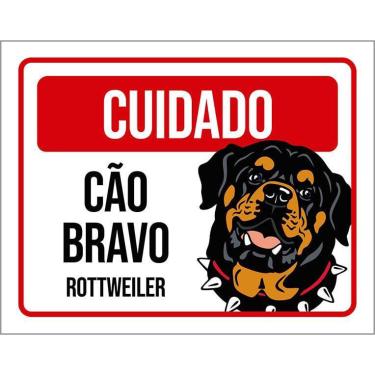 Imagem de Kit 3 Placas Cuidado Cão Cachorro Bravo Rottweiler