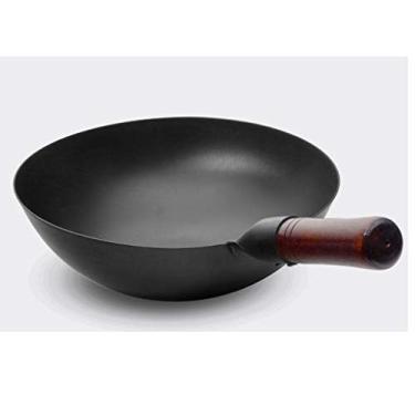 Imagem de SHAWLA Panelas tradicionais wok caldeirão de ferro fundido antiaderentes multiuso cabo de faia para cozinha restaurante panelas