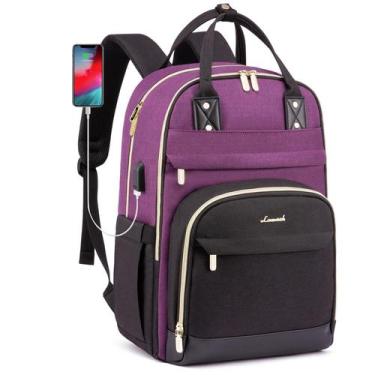 Imagem de Mochila LOVEVOOK para mulheres, laptop, 15,6", impermeável, roxa