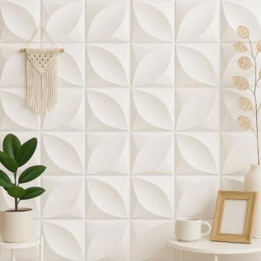 Imagem de Placa 3D Pétala em PVC 25x25cm - MF Decoração, Branco