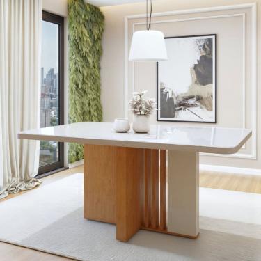 Imagem de Mesa de Jantar Retangular 170cm Maxi Tampo com Vidro Astrid Amêndoa Clean/Off White