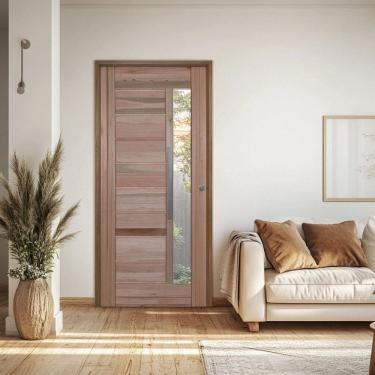 Imagem de Porta  Eucalipto Visor Batente Eucalipto 14 Puxador Barra Chata 92 X 210 Esquerdo 3B