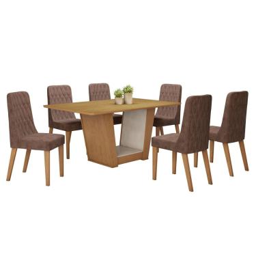 Imagem de Conjunto Sala de Jantar 170cm com 6 Cadeiras  Off White/Amêndoa Clean/Avelã