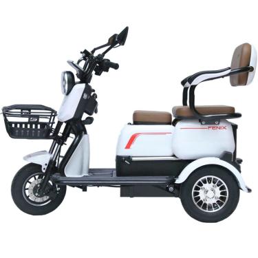 Imagem de Triciclo Elétrico 750W Dois Assentos Cadeiras Ré Alarme Bagageiro Fenix Branco