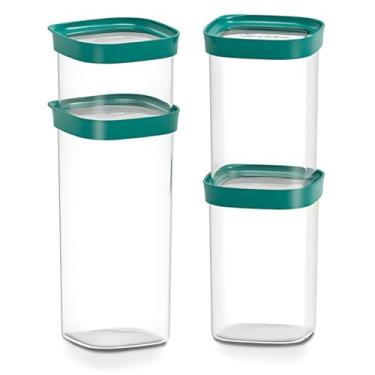 Imagem de Conjunto 4 Potes Herméticos para Alimentos Kit Premium Helsim Armazenamento Empilhável Antivazamento Pote Organizador Resistente Vedação Segura Livre de BPA 2.000ml 2x 1.000ml 450ml (Verde)