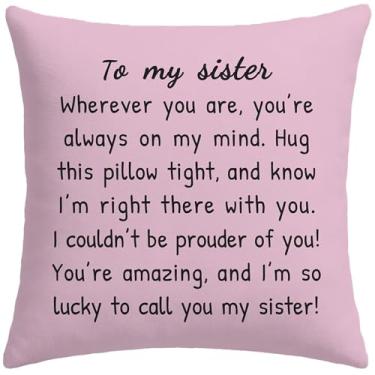 Imagem de HERHOME to My Sister Capa de almofada rosa 45,7 x 45,7 cm, presentes de aniversário de Natal para irmãs mulheres meninas de irmão irmãs capa de almofada macia