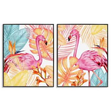 Imagem de Stupell Industries Conjunto de arte giclée emoldurado de 2 peças Bright Tropics & Flamingos por Kim Allen, 28 x 35 cm