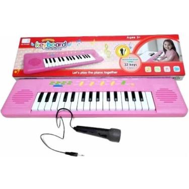 Imagem de Brinquedo Piano Musical Karaokê Teclado Rosa Infantil com Microfone 32
