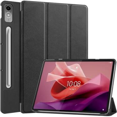 Imagem de Capa Smart Case Compatível Para Lenovo Tab P12 12.7 Polegadas 2023 TB370FU Preto Leve, PU de qualidade,Anti-impressões digitais,Resistente a arranhões