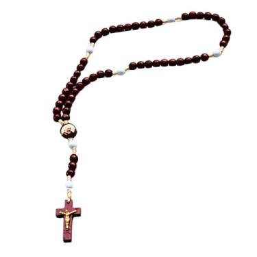 Imagem de Terço Padre Pio em madeira vermelha