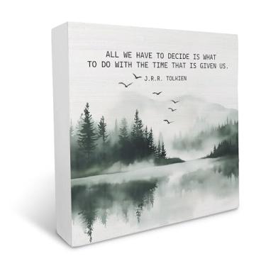 Imagem de Ku-Dayi Placa de caixa de madeira com citação de J.R.R. Tolkien, decoração de caixa de madeira da montanha da floresta para berçário doméstico, tudo o que temos a decidir é o que fazer com a placa de