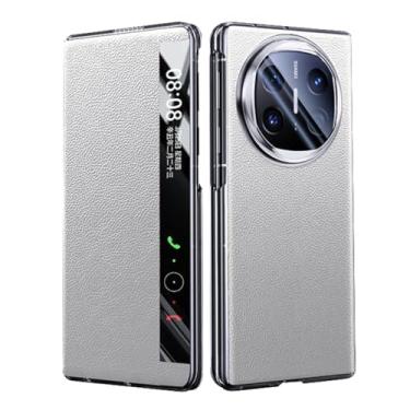 Imagem de FWYANZH Capa de couro genuíno para Huawei Mate X6, Smart Clear View Window Case Fecho magnético Flip Luxury Business Protection Shell, branco, Mate X6