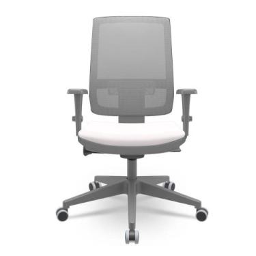 Imagem de Cadeira Brizza Diretor Grafite Tela Cinza Assento Vinil Eco Branco Aut