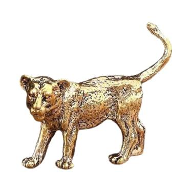 Imagem de FLCPJGV Estatueta de latão de leãozinho, estátua decorativa, ornamento de mesa de escultura animal para peça central
