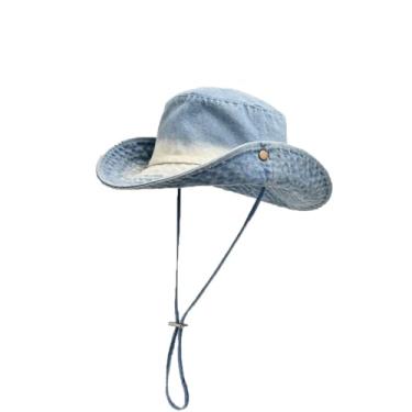 Imagem de Chapéu feminino primavera verão gradiente lavado escalada montanha caminhada chapéu de sol masculino protetor solar bonés pescador azul claro 56-58 cm