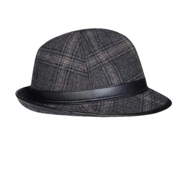 Imagem de Chapéu masculino de couro vintage de pele de carneiro chapéu Fedora masculino clássico para cavalheiros, Estilo 1, 58 59 cm
