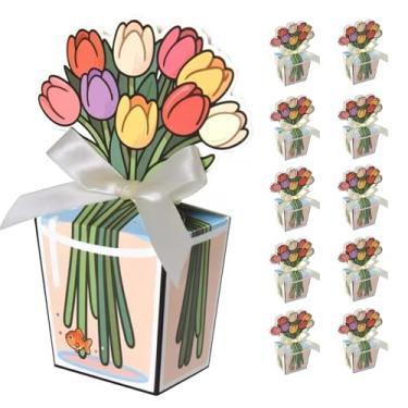 Imagem de QZAVIRE 10 peças de caixa floral para lembrancinhas de festa – pequenas caixas de presente com fitas, caixa de biscoito doce em forma de tulipa para decoração de chá de panela, lembrancinhas de festa
