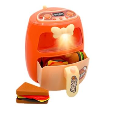 Imagem de Conjunto Air Fryer Infantil com Luzes, Brinquedo de Plástico, Laranja, Acessórios de Cozinha, para Crianças +3 Anos, Inclui Alimentos em Miniatura