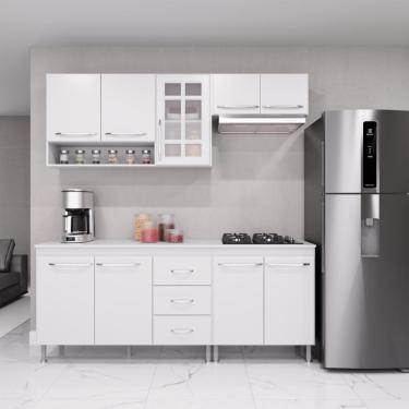 Imagem de Cozinha Modulada Compacta Fidelitá Viena 4 Peças 190cm 9 Portas 3 Gavetas Com Tampo Branco