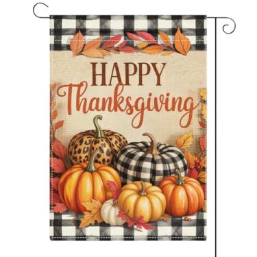 Imagem de Bandeira de jardim de outono feliz ação de graças para quintal 30,5 x 45,7 cm vertical dupla face desenho animado abóbora outono férias decorações externas jarda de serapilheira bem-vindo outono