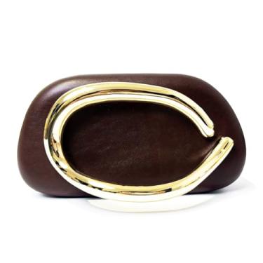 Imagem de Bolsa clutch de acrílico para mulheres, clássica, redonda, acrílica, noturna, vintage, metal, guidão, bolsa para festa de casamento, formatura, Couro café, Medium