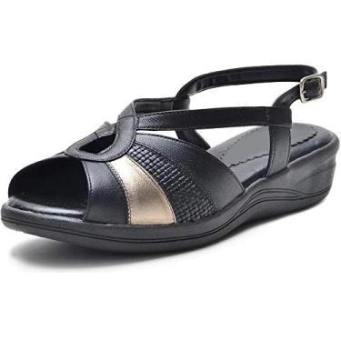 Imagem de Sandália Pierrô Conforto ortopédica couro com detalhes (39, Preto)