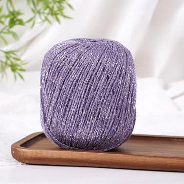 Imagem de Fio de algodão Starlight Glitter, novelo de 50 g, macio e brilhante para tricotar cardigãs, xales e cachecóis leves (roxo)