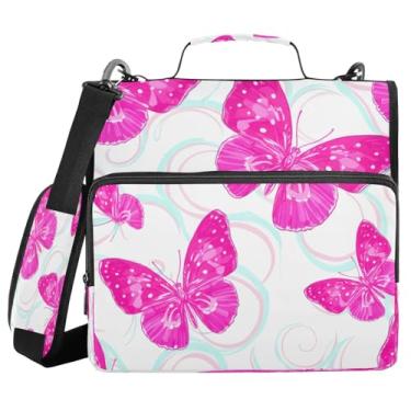 Imagem de STAYTOP Lindo fichário escolar de borboleta com alça de ombro, anéis de vedação de 3,8 cm, capacidade para 600 folhas, pasta de arquivos expansível, vários bolsos e organizador de armazenamento