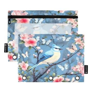 Imagem de Wassud Pássaro azul na árvore rosa, pacote com 2 pastas de fichário, pastas de bolso com 3 furos, pasta organizadora para casa, escritório