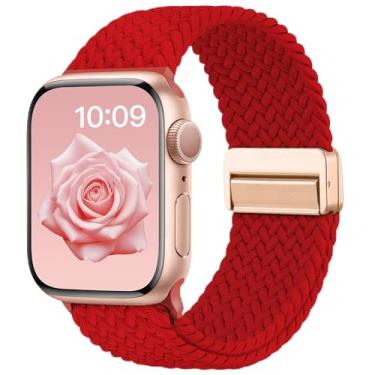 Imagem de Melyis Pulseira de nylon magnética de Natal serve para Apple Watch séries 11, 10, 9, 8, 7, 6, 5, 4 e 3 mm, vermelho