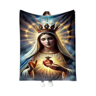 Imagem de Cobertor De Flanela Quente E Confortável Com Estampa Da Virgem Maria P
