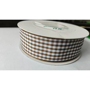 Imagem de Norsearibbonwf Fita xadrez xadrez de 2,5 cm fita xadrez de tafetá larga rolo de 25 jardas sortidas primavera Páscoa fita xadrez para artesanato embrulho de presente (marrom)