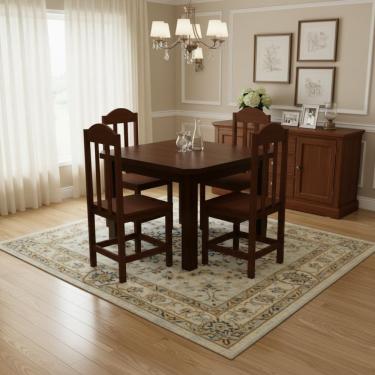 Imagem de Kit Mesa Com 4 Cadeiras Safira 88cm Madeira Maciça Castanho Sem Estofado