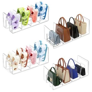 Imagem de YBEATY Pacote com 4 sapateiras de acrílico transparente para crianças, organizador de gavetas, 4 seções, empilhável, prateleira pequena para exibição de sapatos, classificador de arquivos, bolsa de