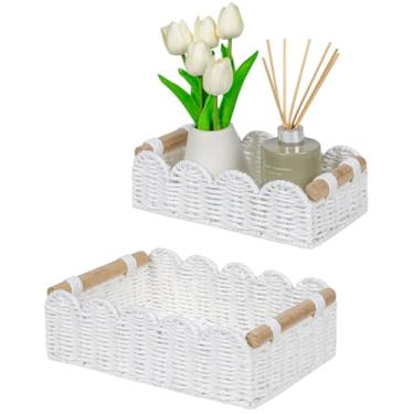 Imagem de CubesLand Cestas decorativas de borda recortada para casa, sala de estar, cesta de armazenamento de papel higiênico para vaso sanitário, prateleira de armazenamento, cestas de corda de papel pequenas