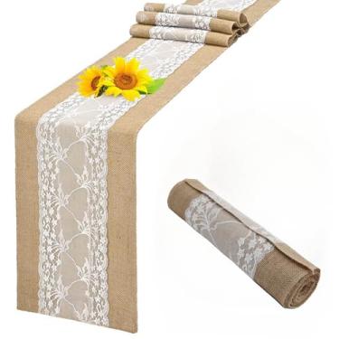 Imagem de Caminho de mesa de serapilheira de renda, caminho de mesa de juta natural rústico, toalhas de mesa hessianas de fazenda para festa de Natal de aniversário de casamento vintage (30 x 180 cm)