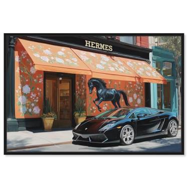 Imagem de Impressão em tela floral e cavalo arte de parede glamorosa por Art Remedy, moldura preta, 76 x 50 cm