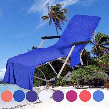Imagem de Toalha de Cadeira Lounge para Piscina Capa Praia com Bolso Portátil Festa Férias Banho Bronzeamento Macia Absorvente Armazenamento Conveniente