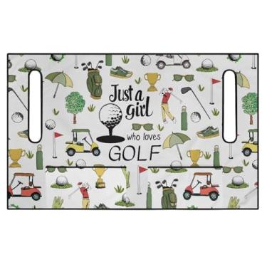 Imagem de Rnyleeg Just a Girl Who Loves Golf Capas de assento brancas para carrinho de golfe 2 capas de assento para carrinho de golfe acessórios de carro de clube patriótico com bolsos para mulheres e meninas