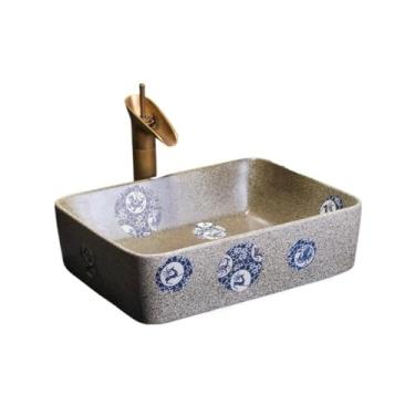 Imagem de Vessel Vanity Sink retangular acima do balcão banheiro arte retrô pia cerâmica (incluindo acessórios) Bancada moderna