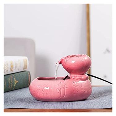 Imagem de Fontes de mesa Fonte de água de mesa mini cachoeira de cerâmica fonte de mesa zen fonte de mesa para decoração interna de casa mesa mesa escritório fontes internas (rosa)