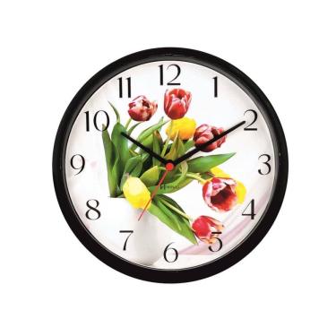 Imagem de Relógio De Parede Herweg Ref: 660151-034 Preto Buquê de Flores