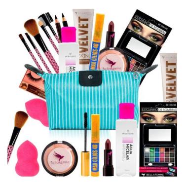 Imagem de Kit Maquiagem Pincel Sombra Base Pó Batom Rímel  - BELLAFEMME, negra