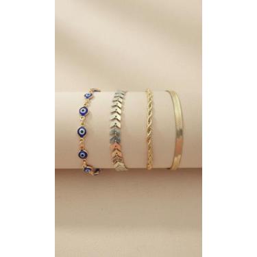 Imagem de Kit 4 Pulseiras Femininas Banhadas Ouro 18k 17cm - Congratulations Sto