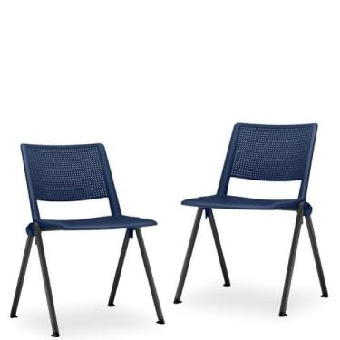 Imagem de Kit 02 Cadeiras Fixa Base Preta Empilhável Up Azul Marinho - Lyam Deco